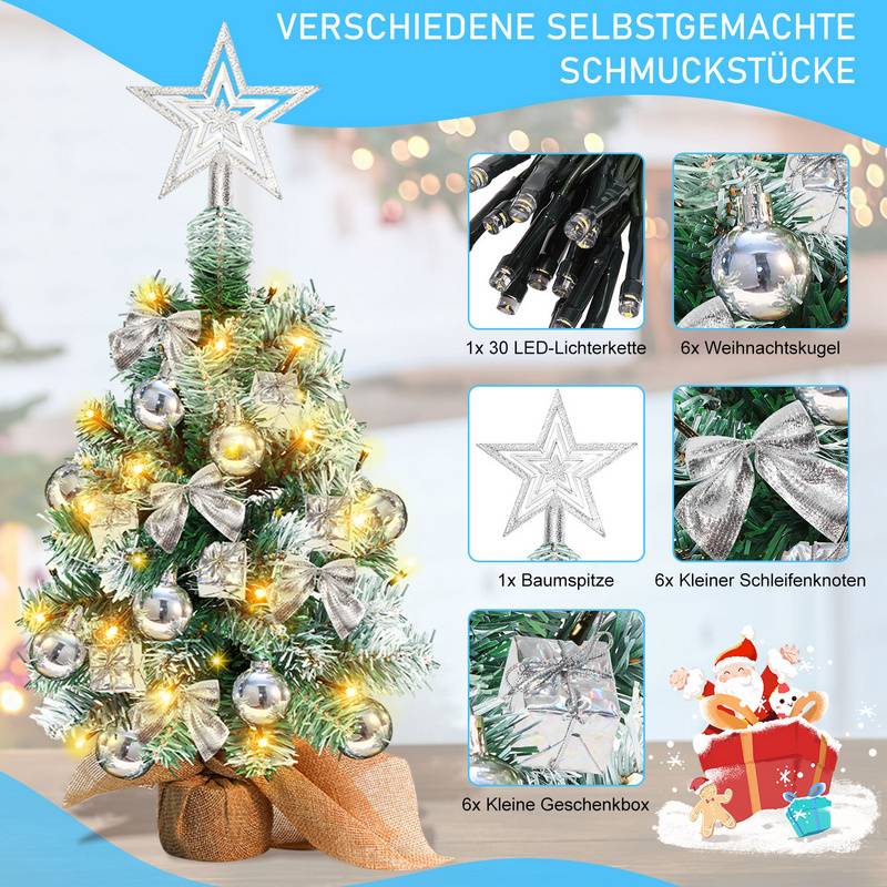 Künstlicher LED Weihnachtsbaum Tannenbaum 40 cm Christbaum Beleuchtet Weihnachtsdeko Dekobaum Lichterbaum,Silber
