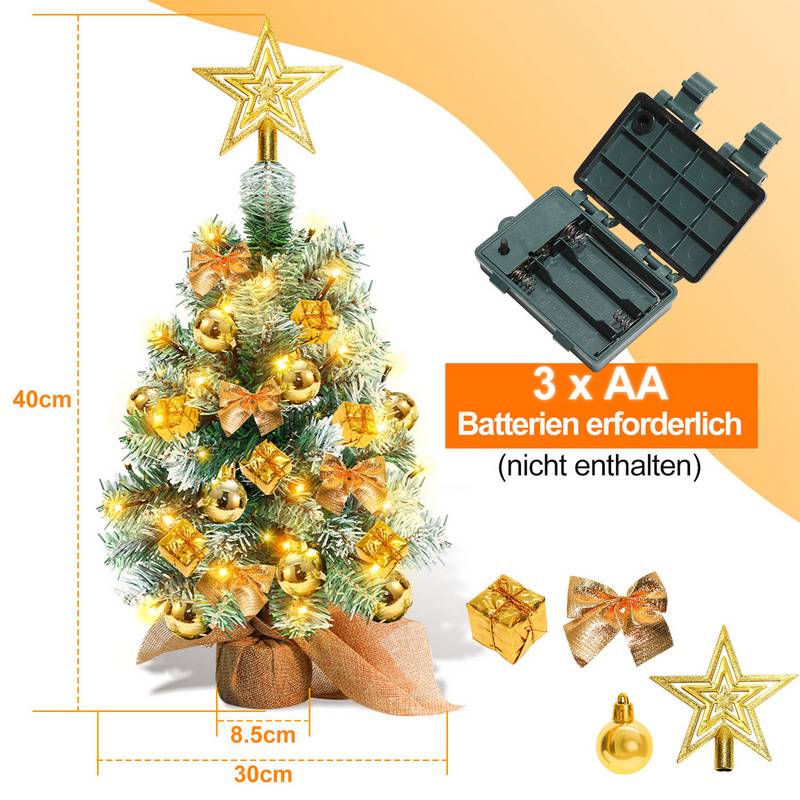 Künstlicher LED Weihnachtsbaum Tannenbaum 40 cm Christbaum Beleuchtet Weihnachtsdeko Dekobaum Lichterbaum,Gold