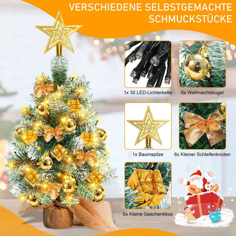 Künstlicher LED Weihnachtsbaum Tannenbaum 40 cm Christbaum Beleuchtet Weihnachtsdeko Dekobaum Lichterbaum,Gold