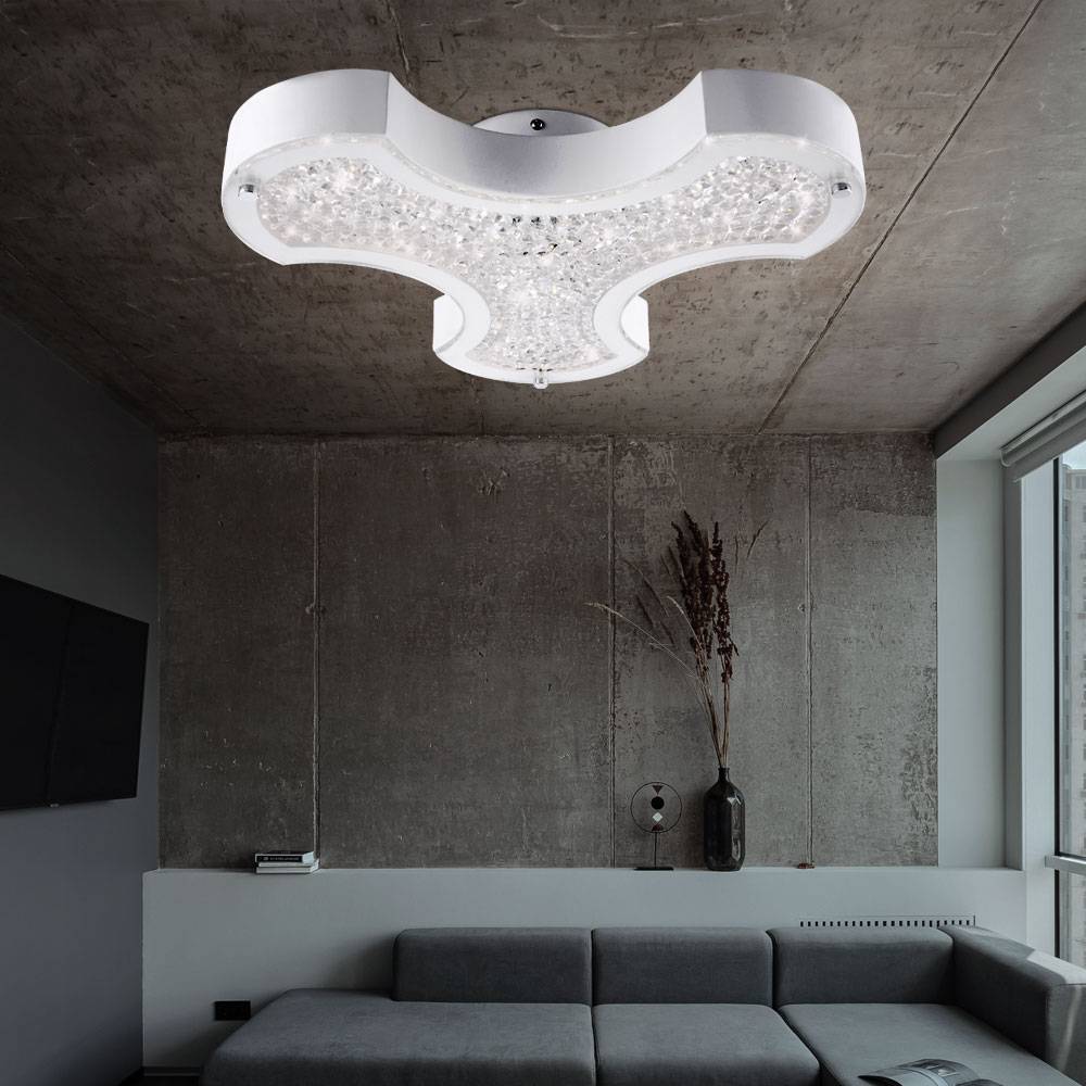 Deckenlampe Deckenleuchte Wohnzimmerleuchte Schlafzimmerlampe Esszimmerlampe Flurleuchte, Metall Glas Kristalle weiß, LED 12W 1020Lm 4000K