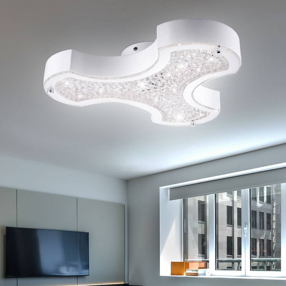 Deckenlampe Deckenleuchte Wohnzimmerlampe Schlafzimmerleuchte Esszimmerlampe Flurleuchte, Metall Glas Kristalle weiß, LED 12W 1020Lm 4000K