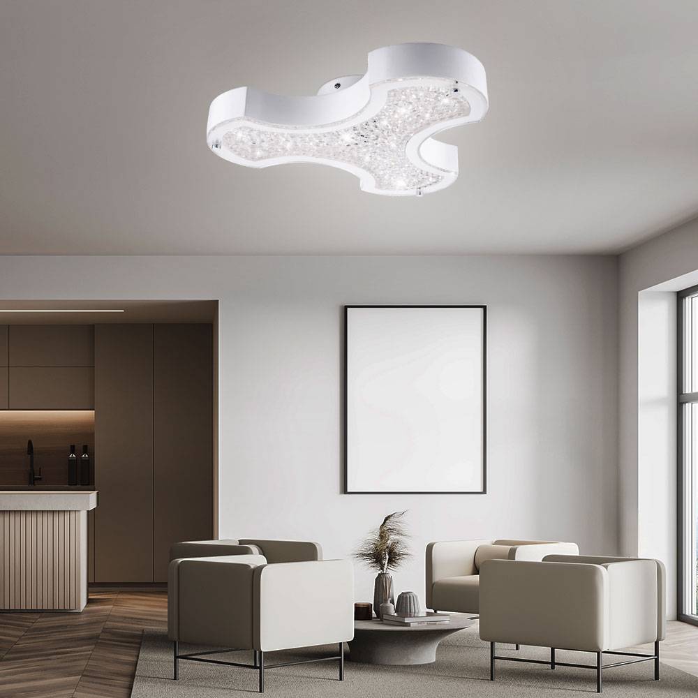 Deckenlampe Deckenleuchte Wohnzimmerlampe Schlafzimmerleuchte Esszimmerlampe Flurleuchte, Metall Glas Kristalle weiß, LED 12W 1020Lm 4000K