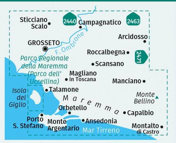 KOMPASS Wanderkarte 2470 Maremma, Grosseto, Monte Argentario, Isola del Giglio 1:50.000
