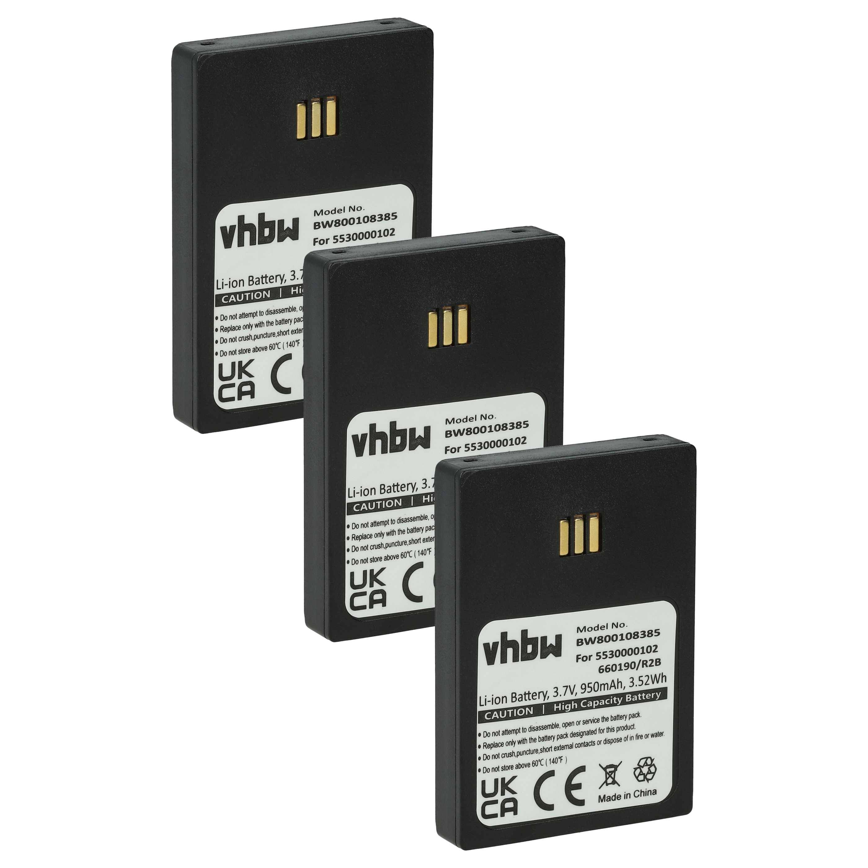 vhbw 3x Akku kompatibel mit Mitel DT692, DT690 schnurlos Festnetz Telefon (950 mAh, 3,7 V, Li-Ion) Schwarz