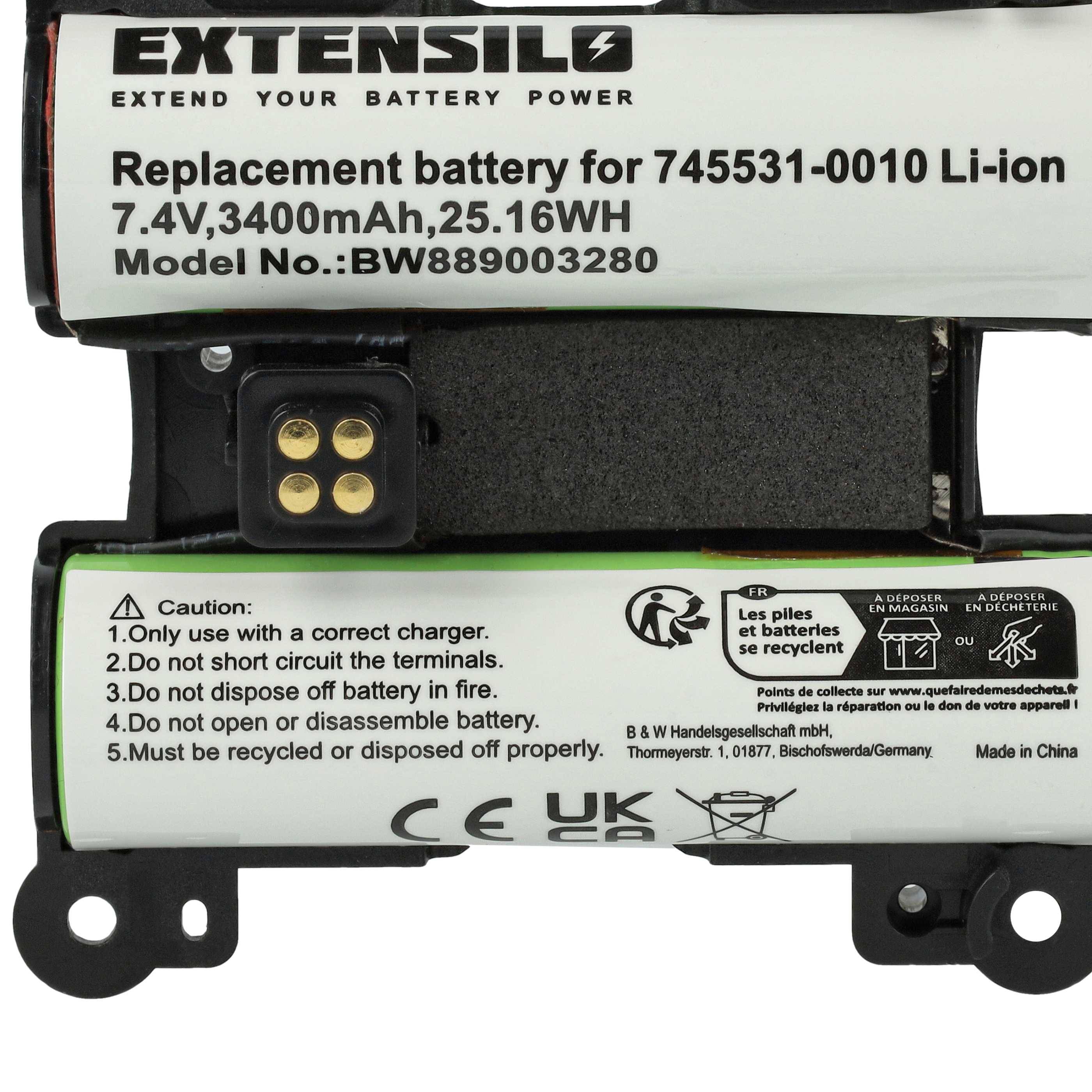 EXTENSILO 1x Akku kompatibel mit Bose 071478, 078068 Lautsprecher Boxen Speaker (3400 mAh, 7,4 V, Li-Ion)