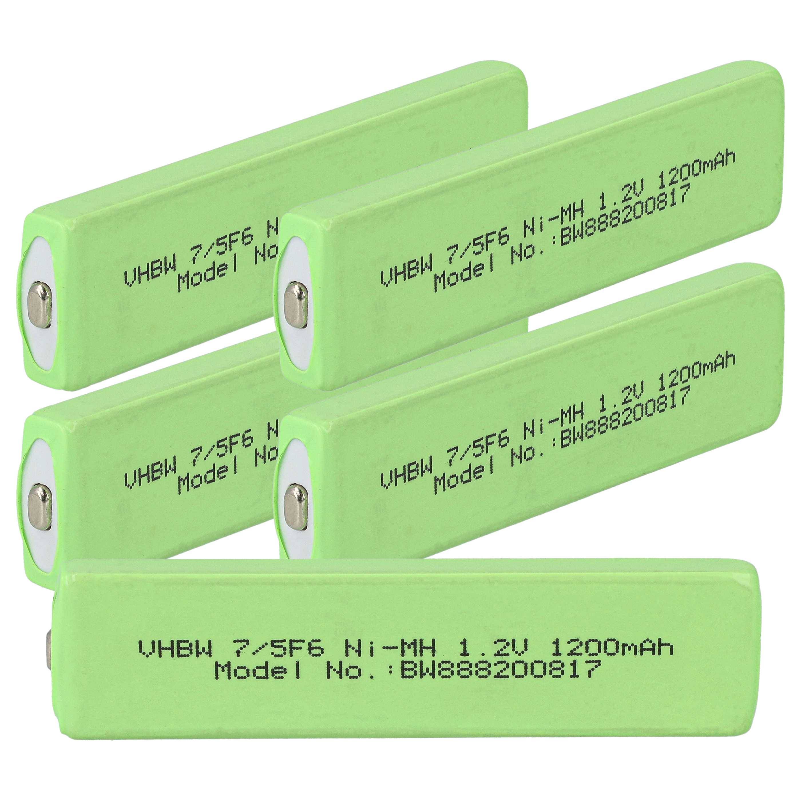 vhbw 5x Akkuzelle kompatibel mit Aiwa AM-HX30, AM-HX50 CD Player (1100 mAh, 1,2 V, NiMH), Akku 7/5F6, Button Top
