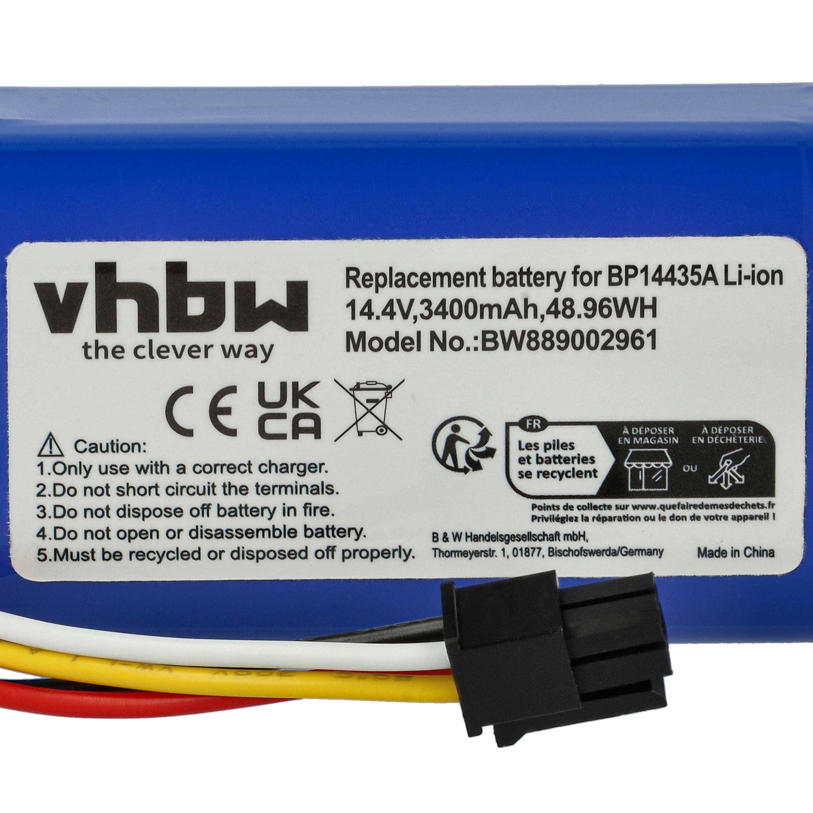 vhbw Akku Ersatz für Eureka/Midea BP14435A für Saugroboter (3400 mAh, 14,4 V, Li-Ion)