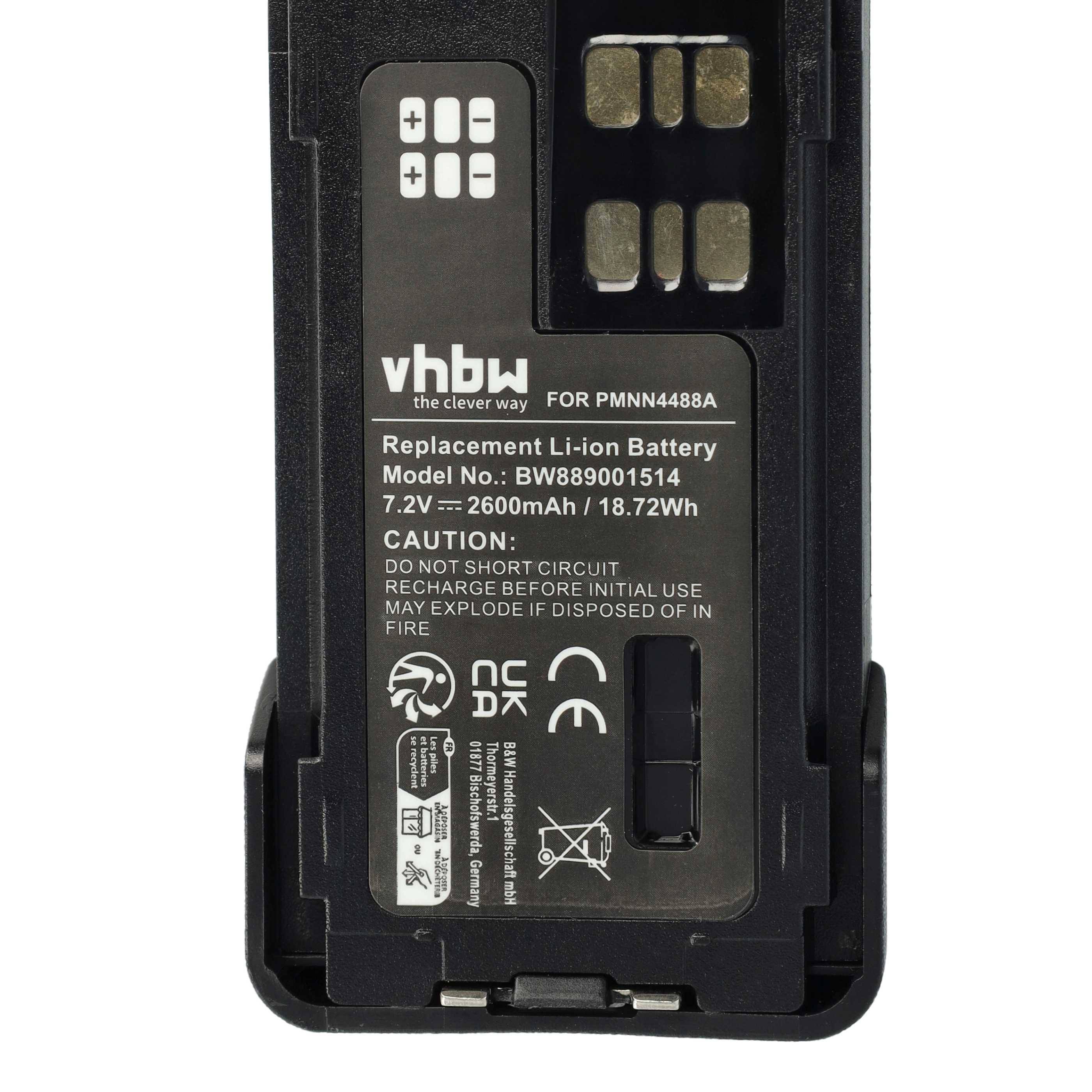 vhbw 2x Akku Ersatz für Motorola PMNN4415AR, PMNN4415, PMNN441 für Funkgerät, Walkie Talkie (2600 mAh, 7,4 V, Li-Ion) + Gürtelclip