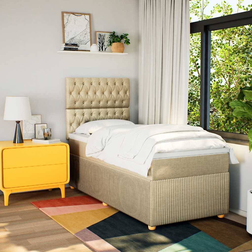 vidaXL Boxspringbett mit Matratze Creme 90x190 cm Stoff