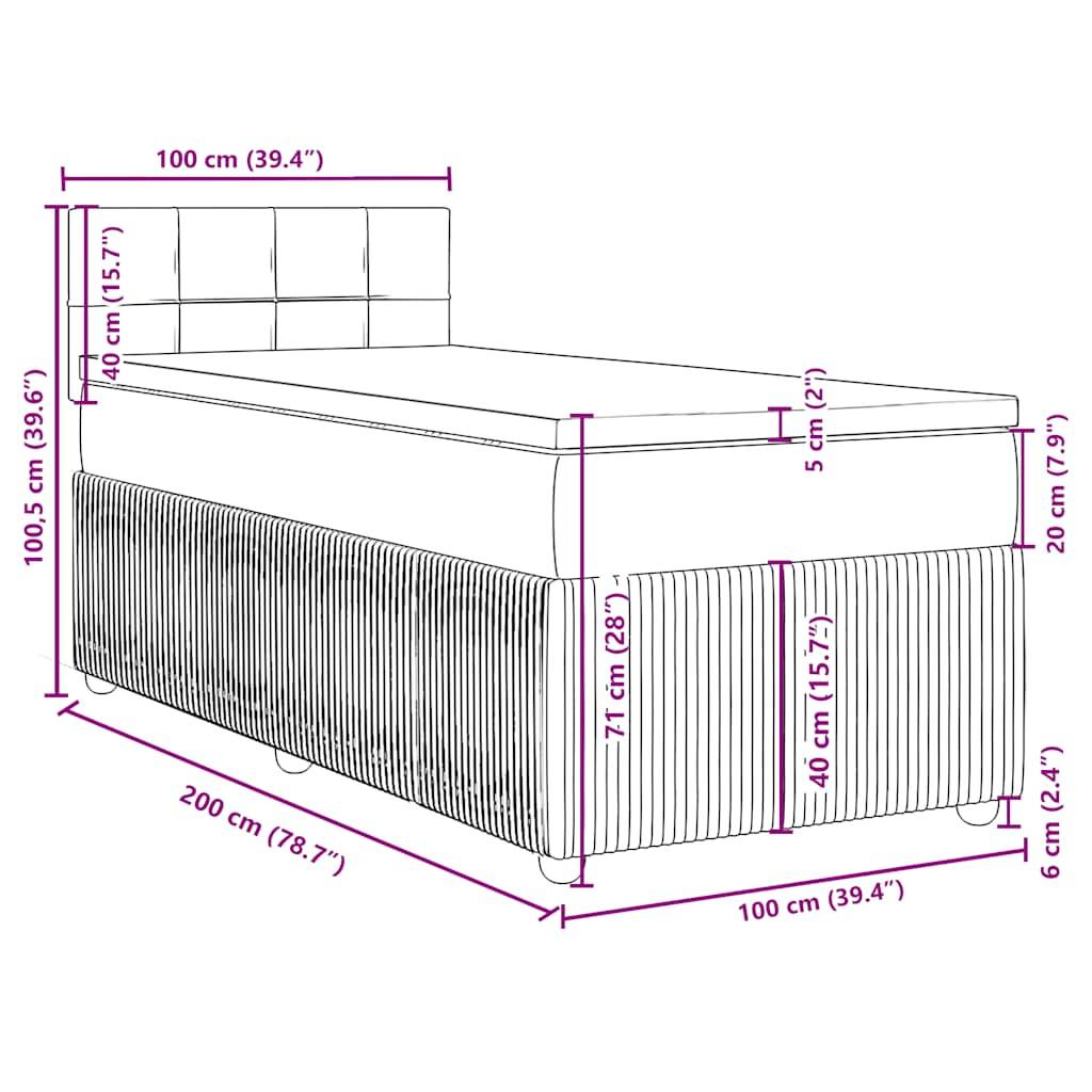 vidaXL Boxspringbett mit Matratze Dunkelbraun 100x200 cm Stoff