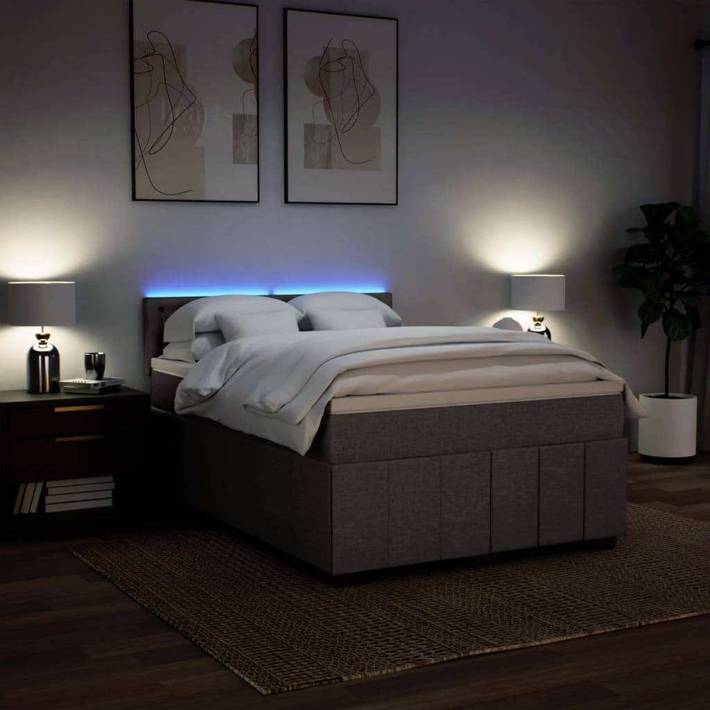 vidaXL Boxspringbett mit Matratze Taupe 140x190 cm Stoff