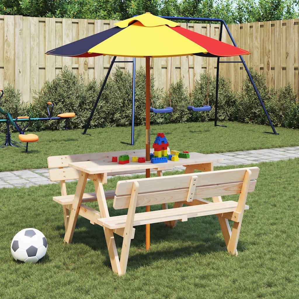 vidaXL Picknicktisch für 4 Kinder mit Sonnenschirm Massivholz Tanne