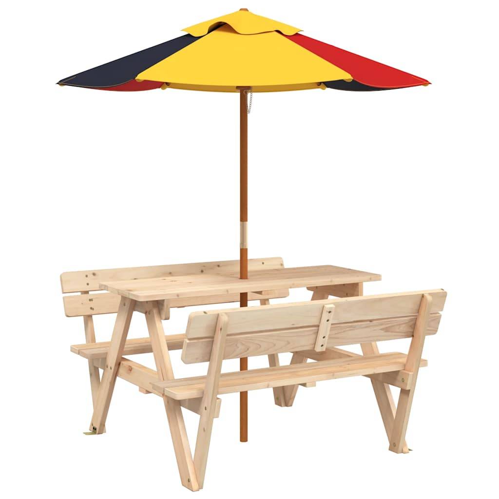 vidaXL Picknicktisch für 4 Kinder mit Sonnenschirm Massivholz Tanne
