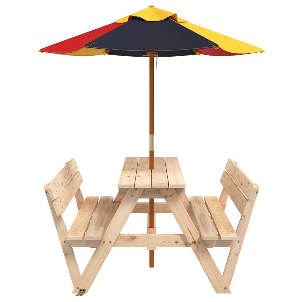 vidaXL Picknicktisch für 4 Kinder mit Sonnenschirm Massivholz Tanne