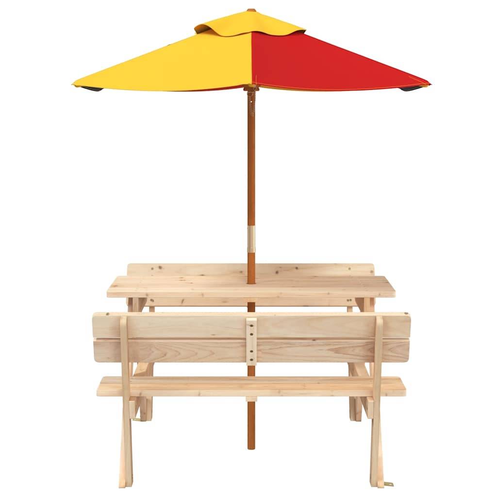 vidaXL Picknicktisch für 4 Kinder mit Sonnenschirm Massivholz Tanne