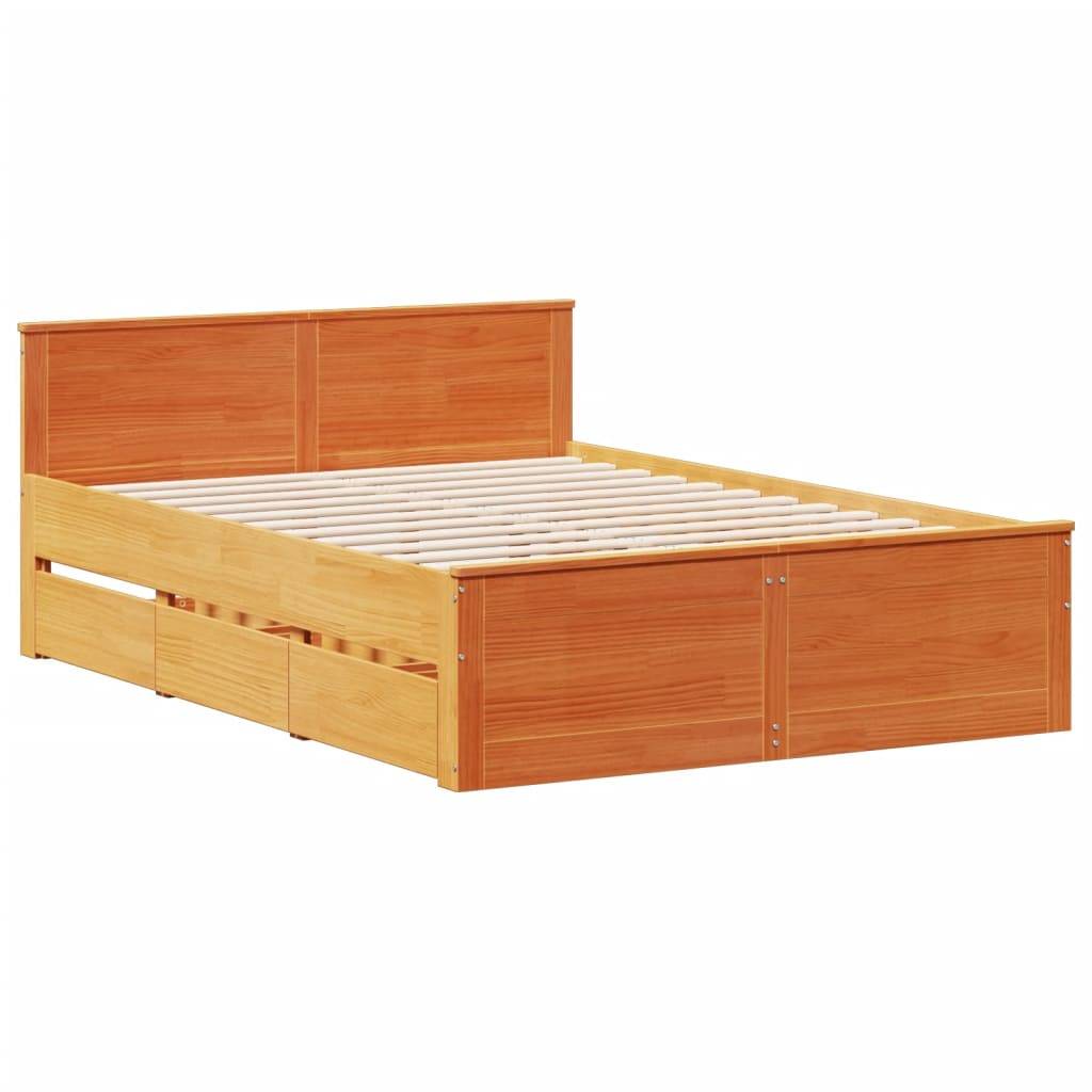 vidaXL Massivholzbett ohne Matratze mit Kopfteil Braun 150x200 cm
