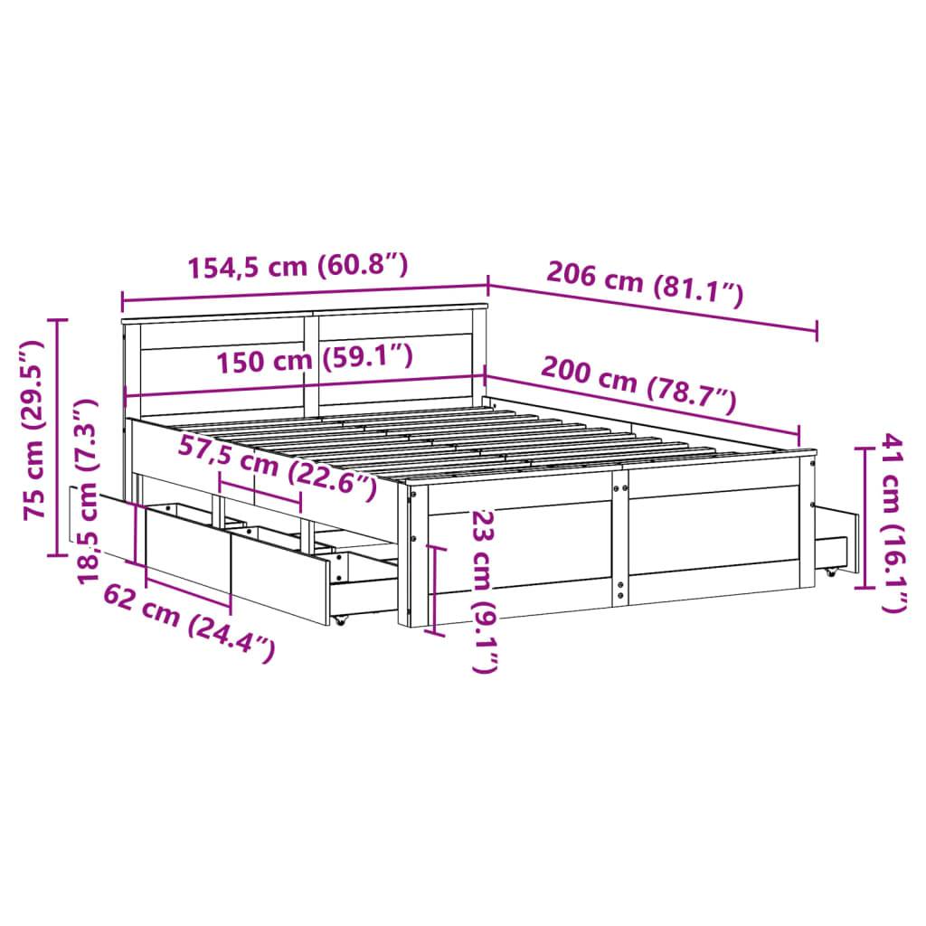 vidaXL Massivholzbett ohne Matratze mit Kopfteil Braun 150x200 cm