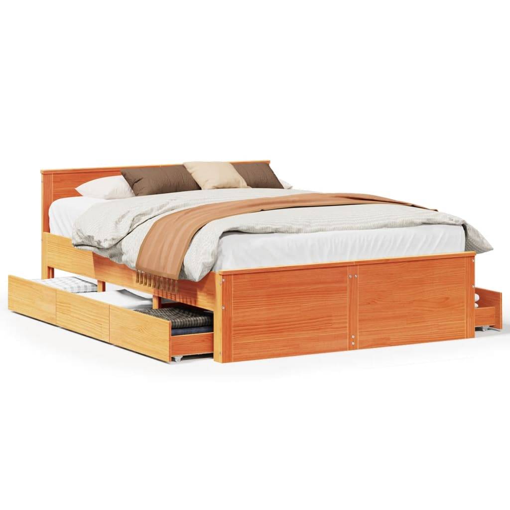 vidaXL Massivholzbett ohne Matratze mit Kopfteil Braun 150x200 cm