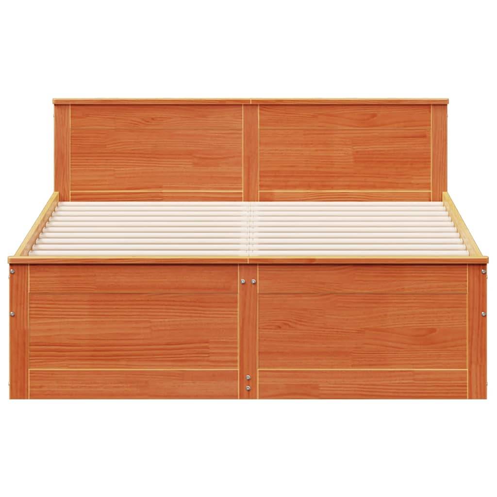 vidaXL Massivholzbett ohne Matratze mit Kopfteil Braun 140x190 cm