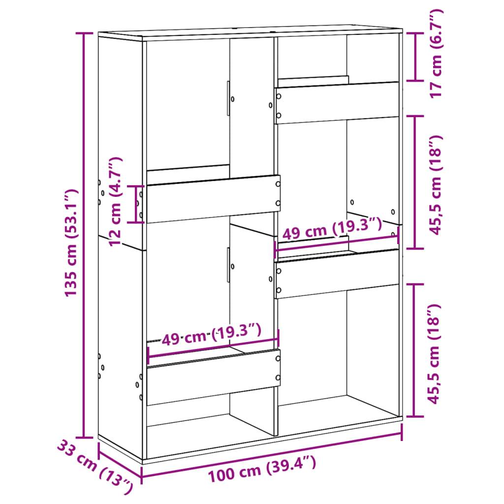 vidaXL Bücherregal Betongrau 100x33x135 cm Holzwerkstoff