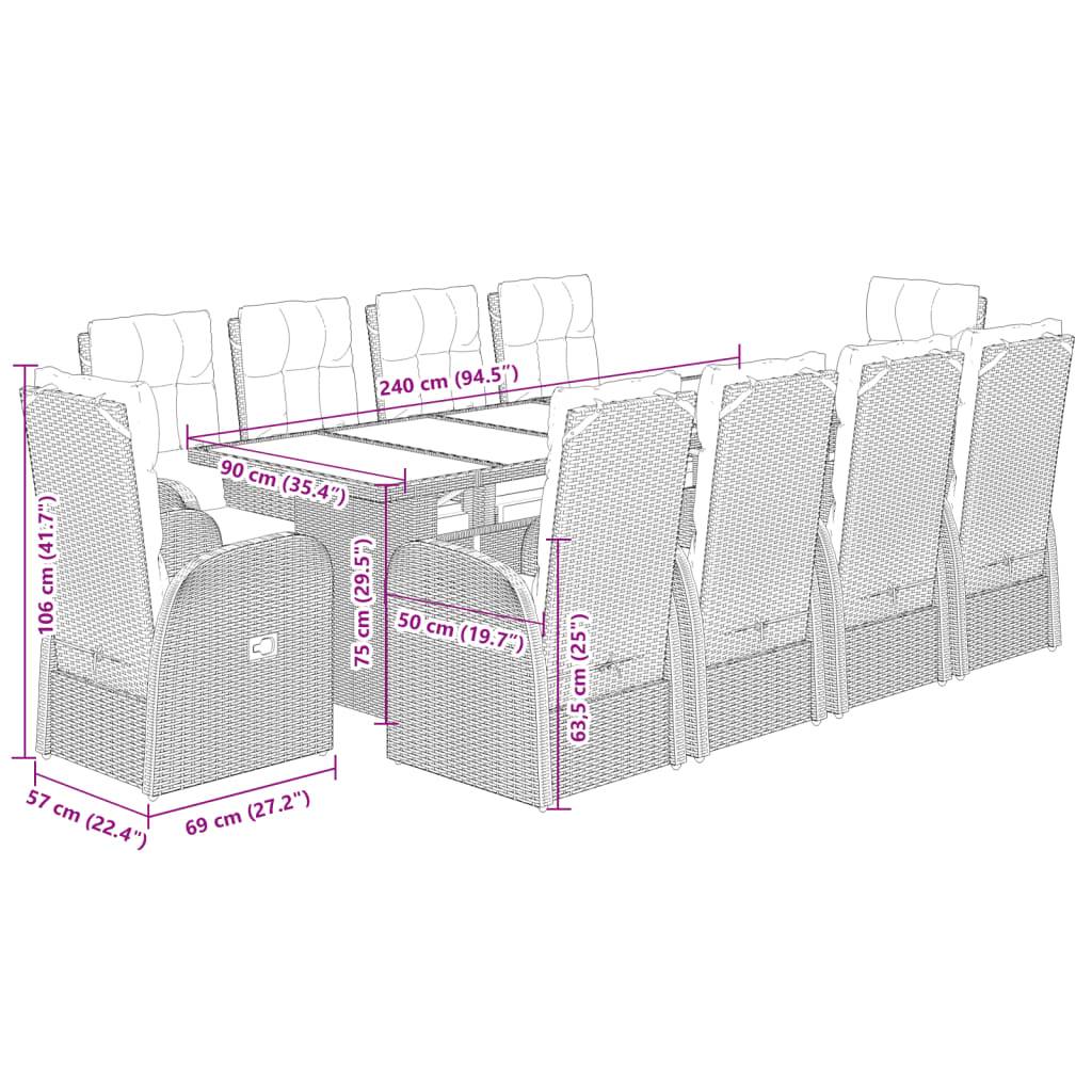 vidaXL 11-tlg. Garten-Essgruppe mit Kissen Schwarz Poly Rattan