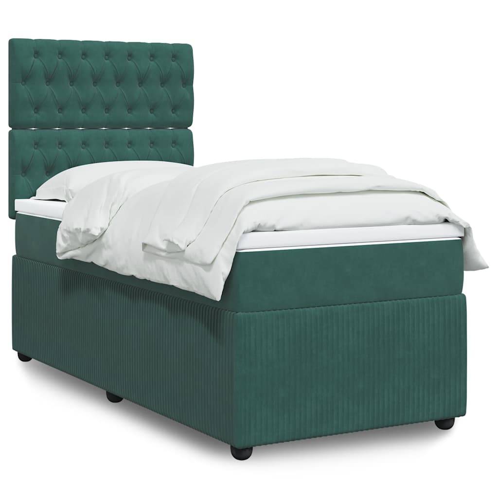 vidaXL Boxspringbett mit Matratze Dunkelgrün 100x200 cm Samt