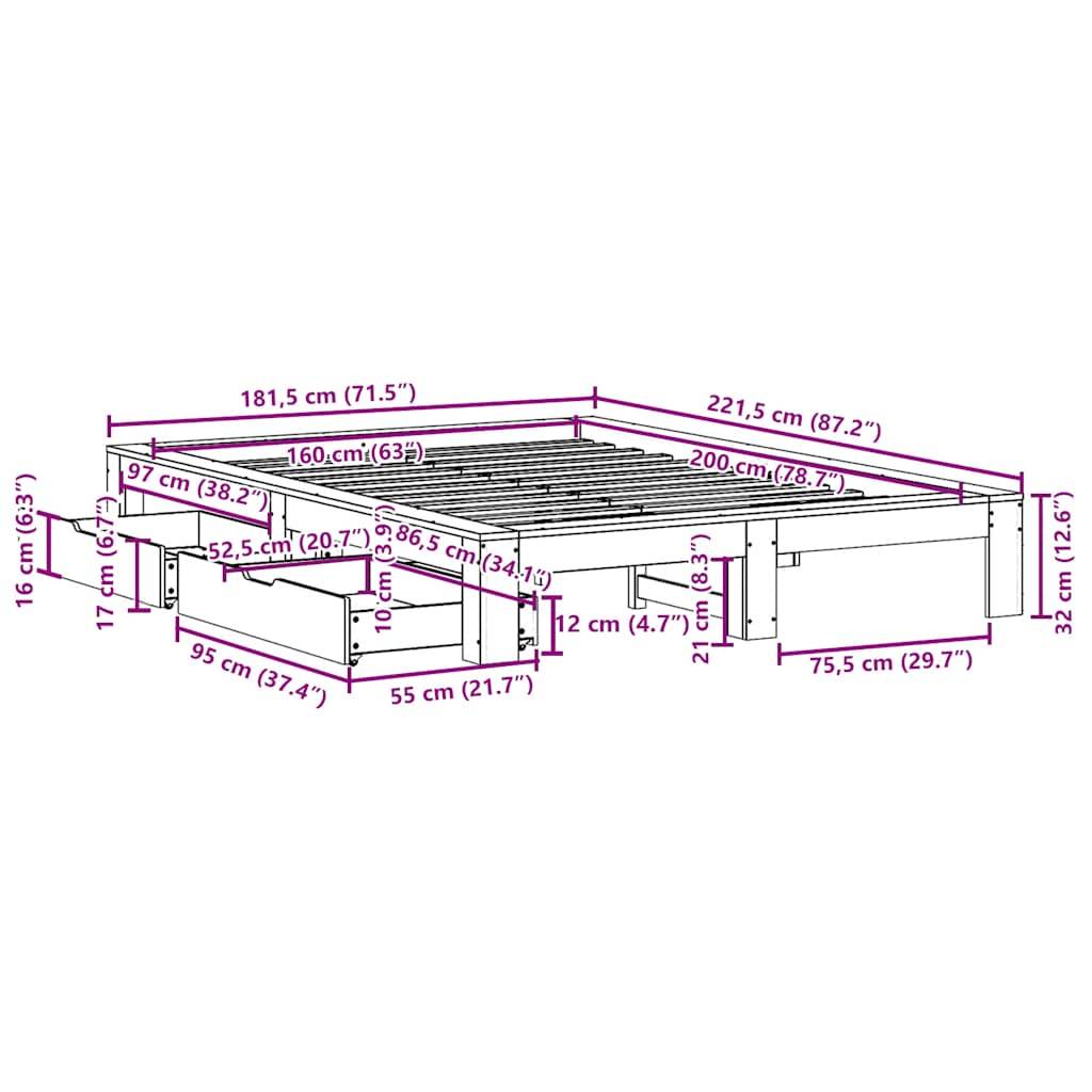 vidaXL Massivholzbett ohne Matratze Weiß 160x200 Kiefernholz