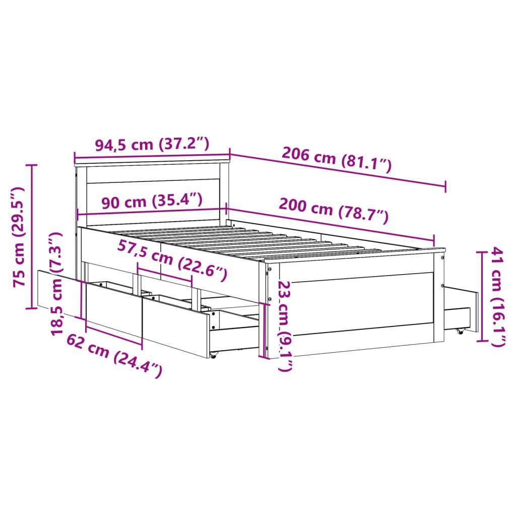 vidaXL Massivholzbett ohne Matratze mit Kopfteil 90x200 cm Kiefernholz