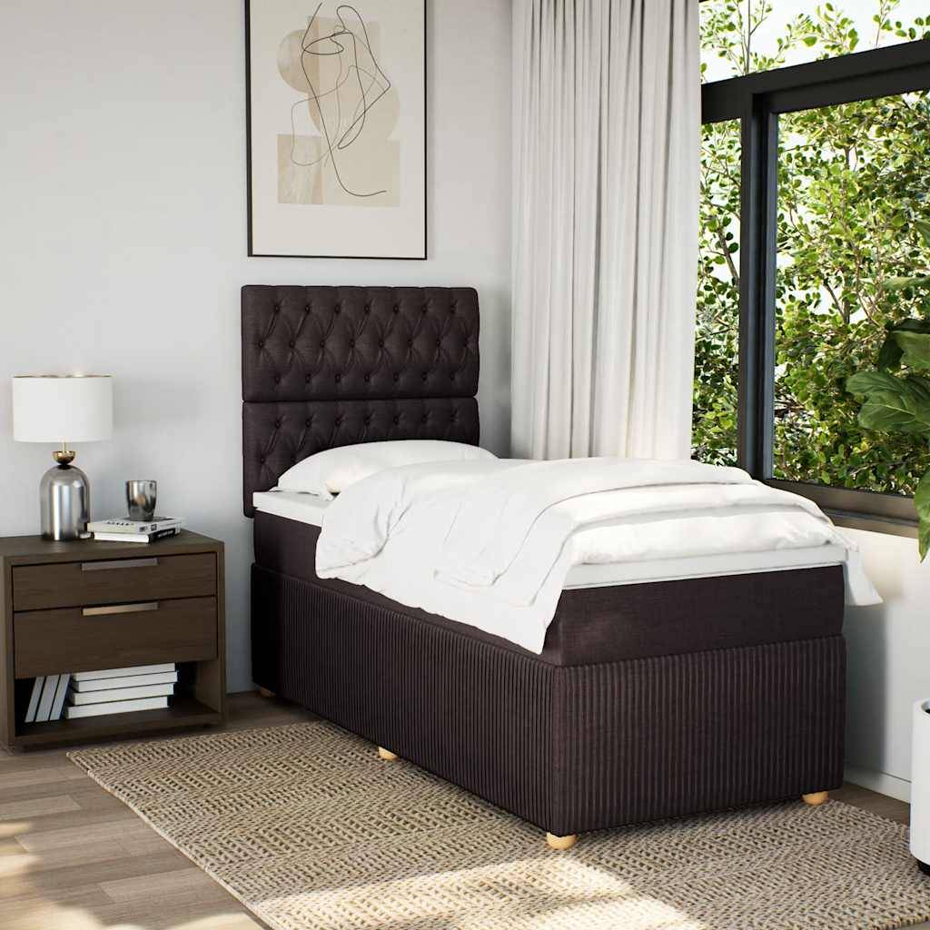 vidaXL Boxspringbett mit Matratze Dunkelbraun 90x190 cm Stoff