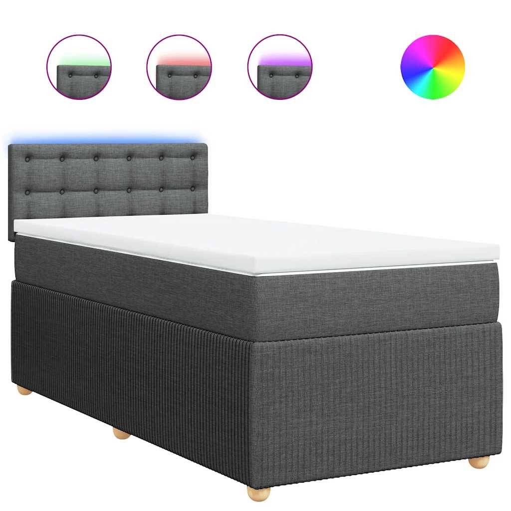 vidaXL Boxspringbett mit Matratze Dunkelgrau 90x200 cm Stoff