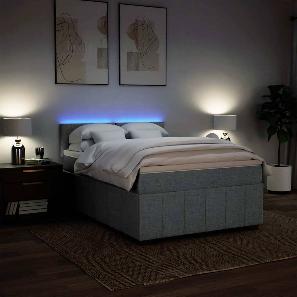 vidaXL Boxspringbett mit Matratze Hellgrau 140x200 cm Stoff