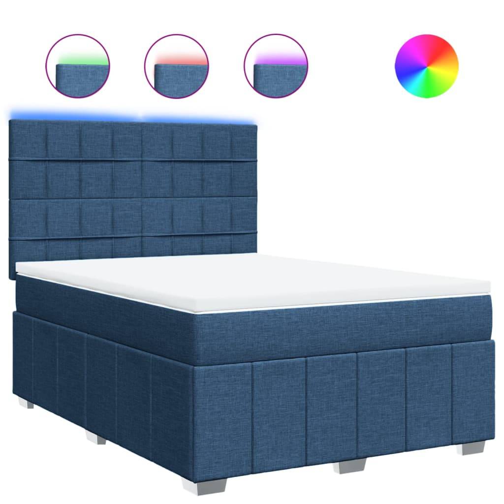 vidaXL Boxspringbett mit Matratze Blau 140x200 cm Stoff