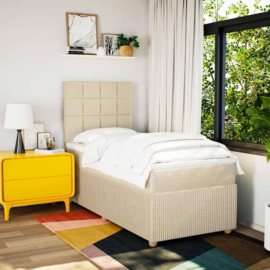 vidaXL Boxspringbett mit Matratze Creme 100x200 cm Stoff