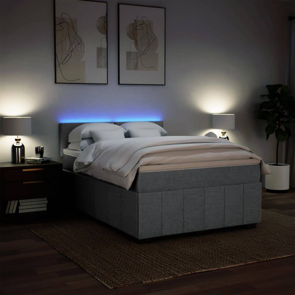 vidaXL Boxspringbett mit Matratze Hellgrau 140x190 cm Stoff