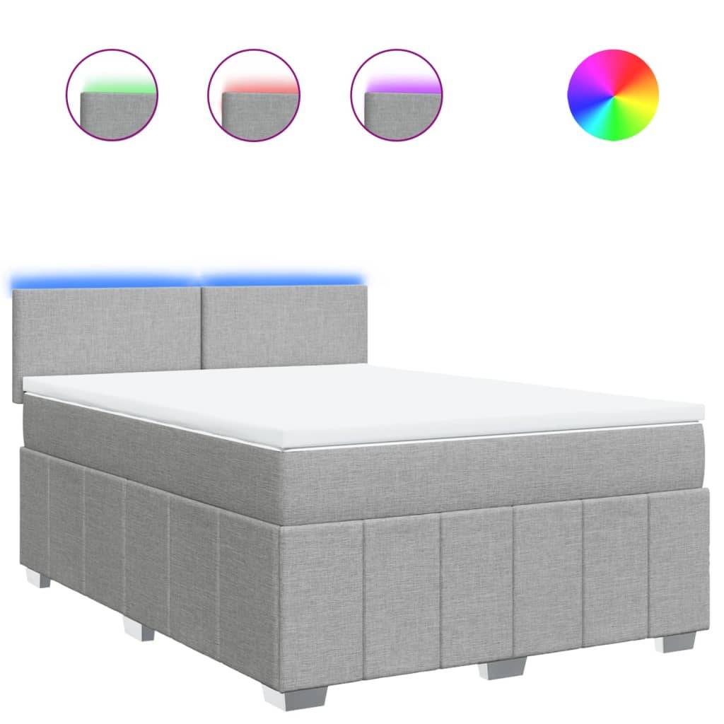 vidaXL Boxspringbett mit Matratze Hellgrau 140x190 cm Stoff