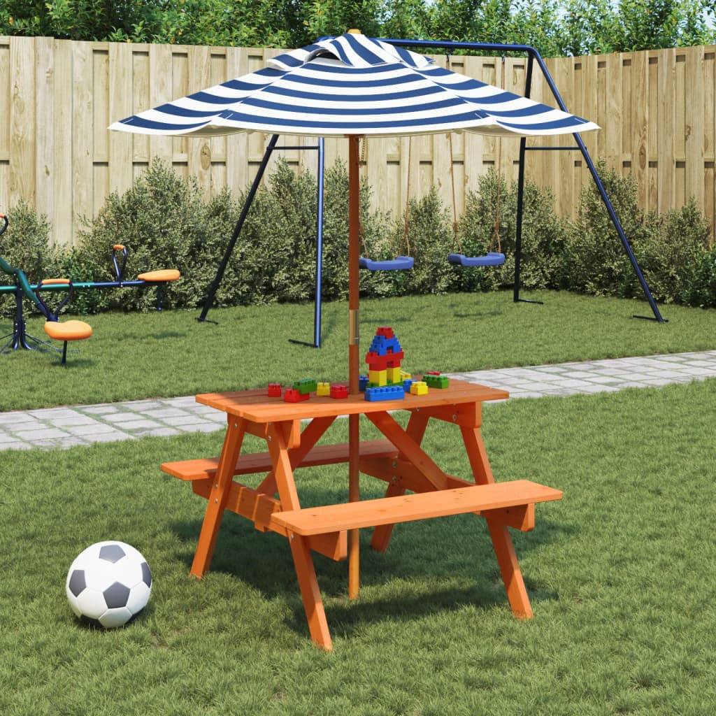 vidaXL Picknicktisch für 4 Kinder mit Sonnenschirm Massivholz Tanne