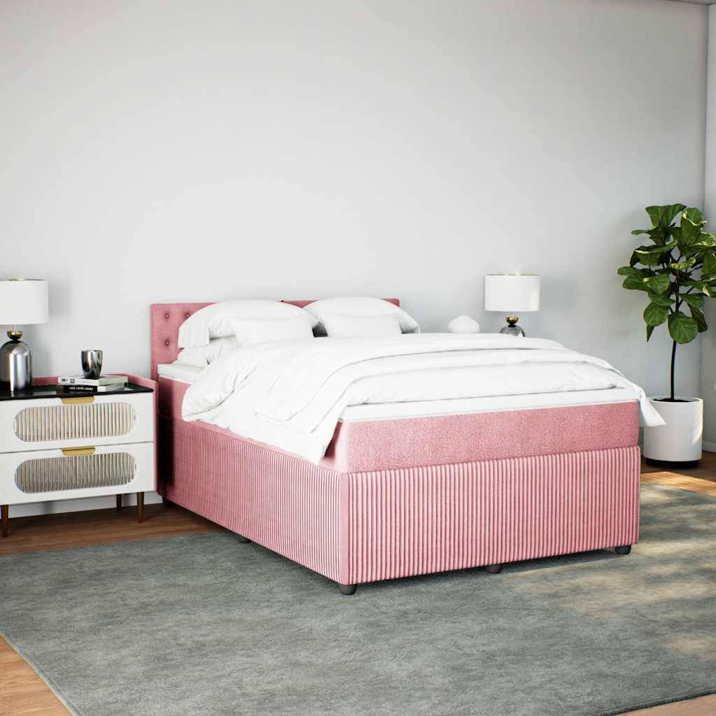 vidaXL Boxspringbett mit Matratze Rosa 160x200 cm Samt