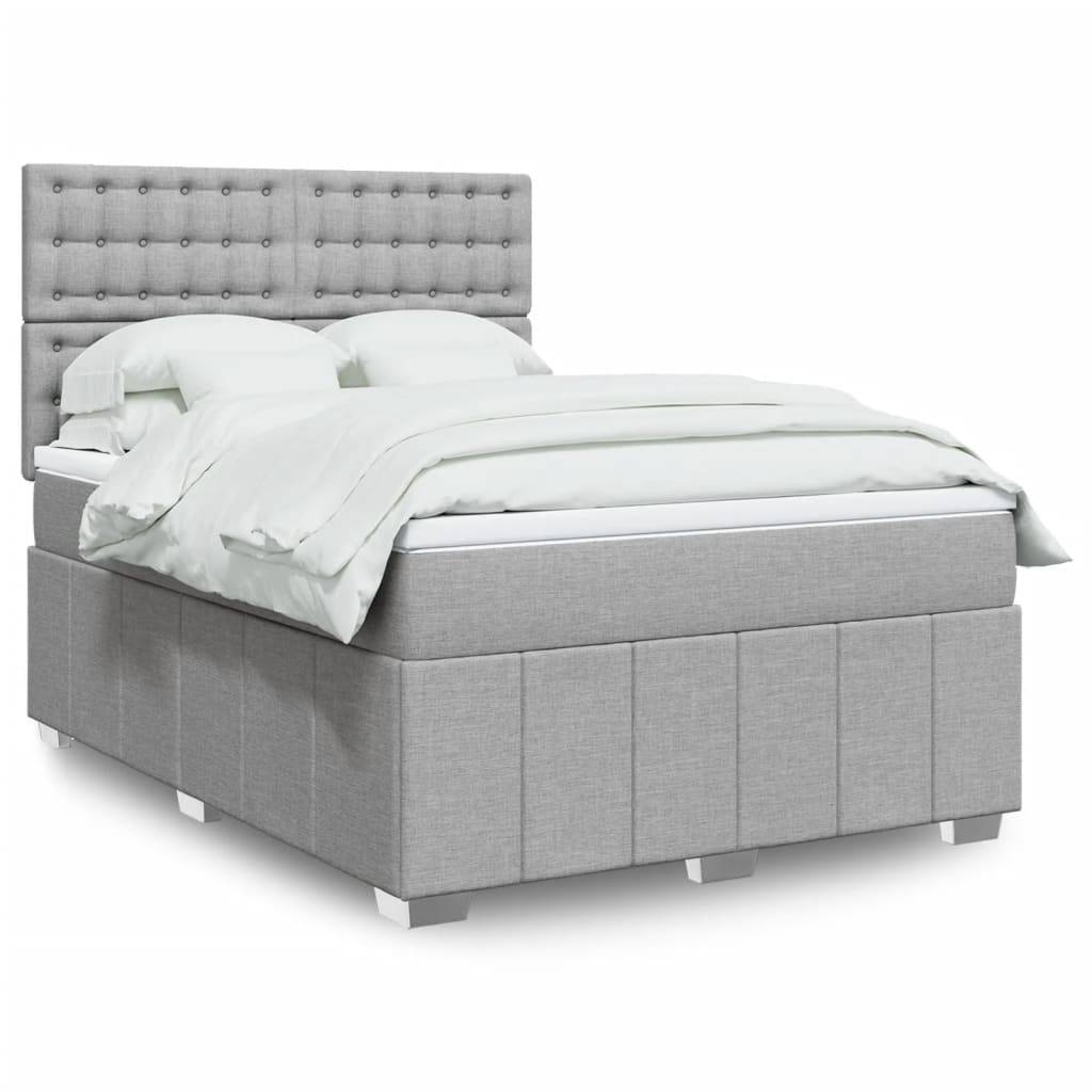 vidaXL Boxspringbett mit Matratze Hellgrau 140x190 cm Stoff