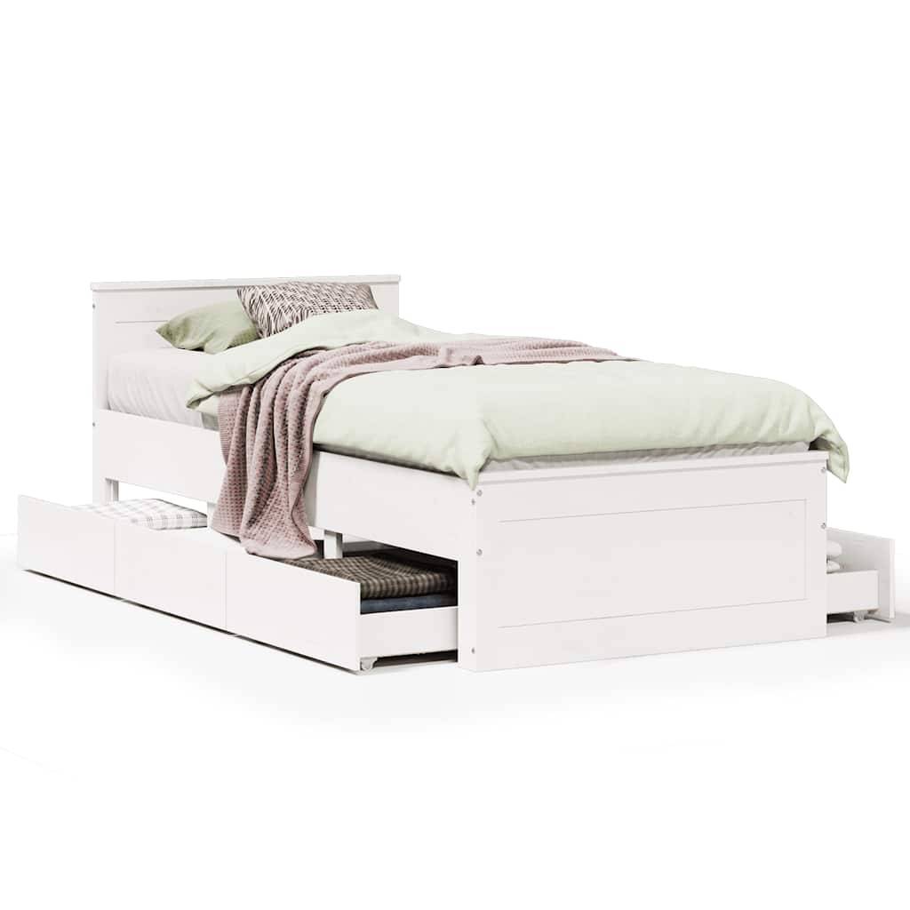 vidaXL Massivholzbett ohne Matratze mit Kopfteil Weiß 75x190 cm