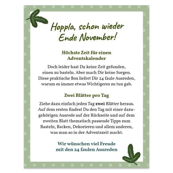 Adventskalender-Box „24 faule Ausreden“ warum ich keinen Adventskalender gebastelt habe