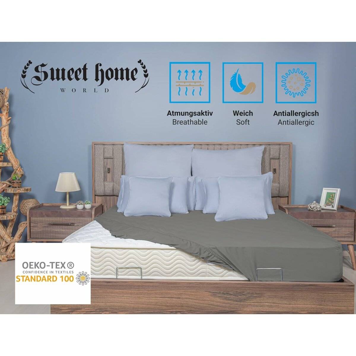 Spannbettlaken Jersey 90x200cm 100% Baumwolle Boxspringbetten und alle Betten bis 25 cm Anthrazit