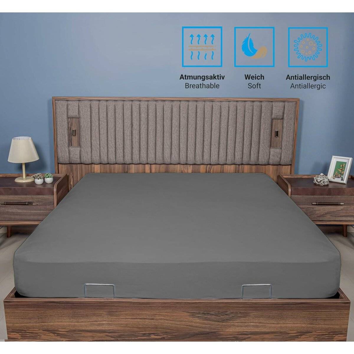 Spannbettlaken Jersey 140x200cm 100% Baumwolle Boxspringbetten und alle Betten bis 25 cm Anthrazit