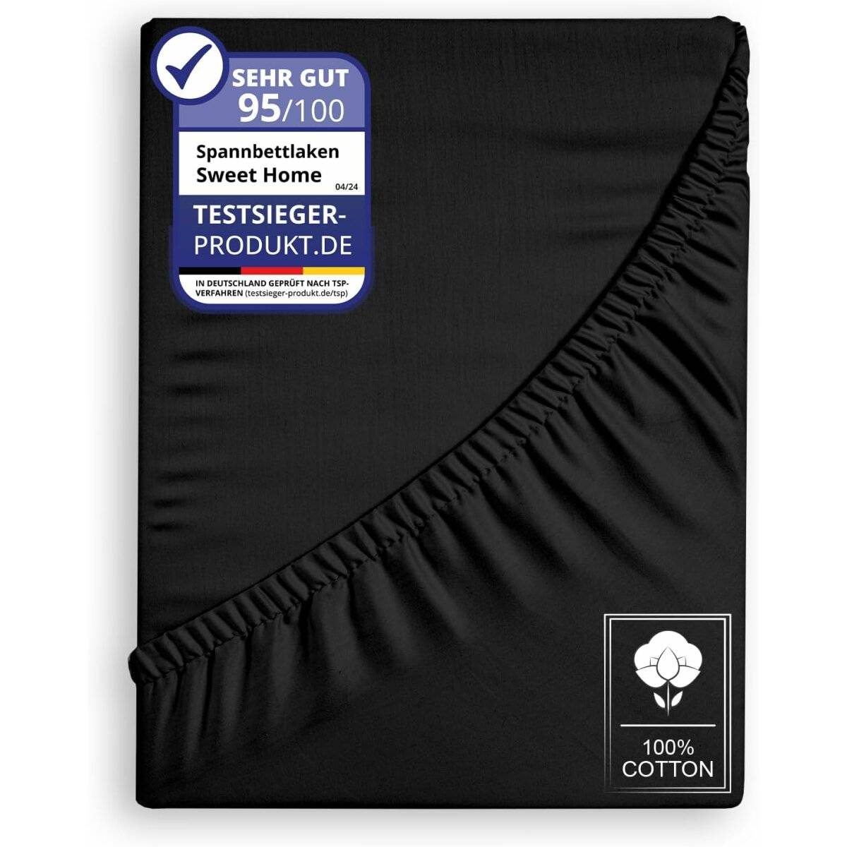 Spannbettlaken Jersey 90x200cm 100% Baumwolle Boxspringbetten und alle Betten bis 25 cm Schwarz