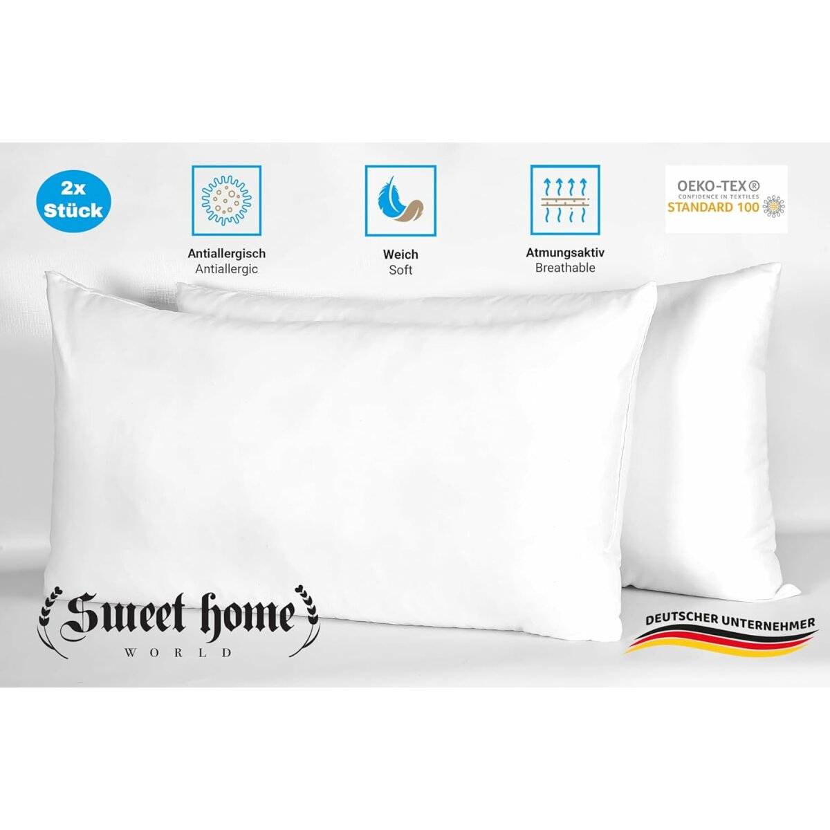 Kissen 2er Set, Kissenfüllung 40x80cm 1500g Weiches Mikrofaser - Kopfkissen Nacken und Kopf - Innenkissen Atmungsaktiv