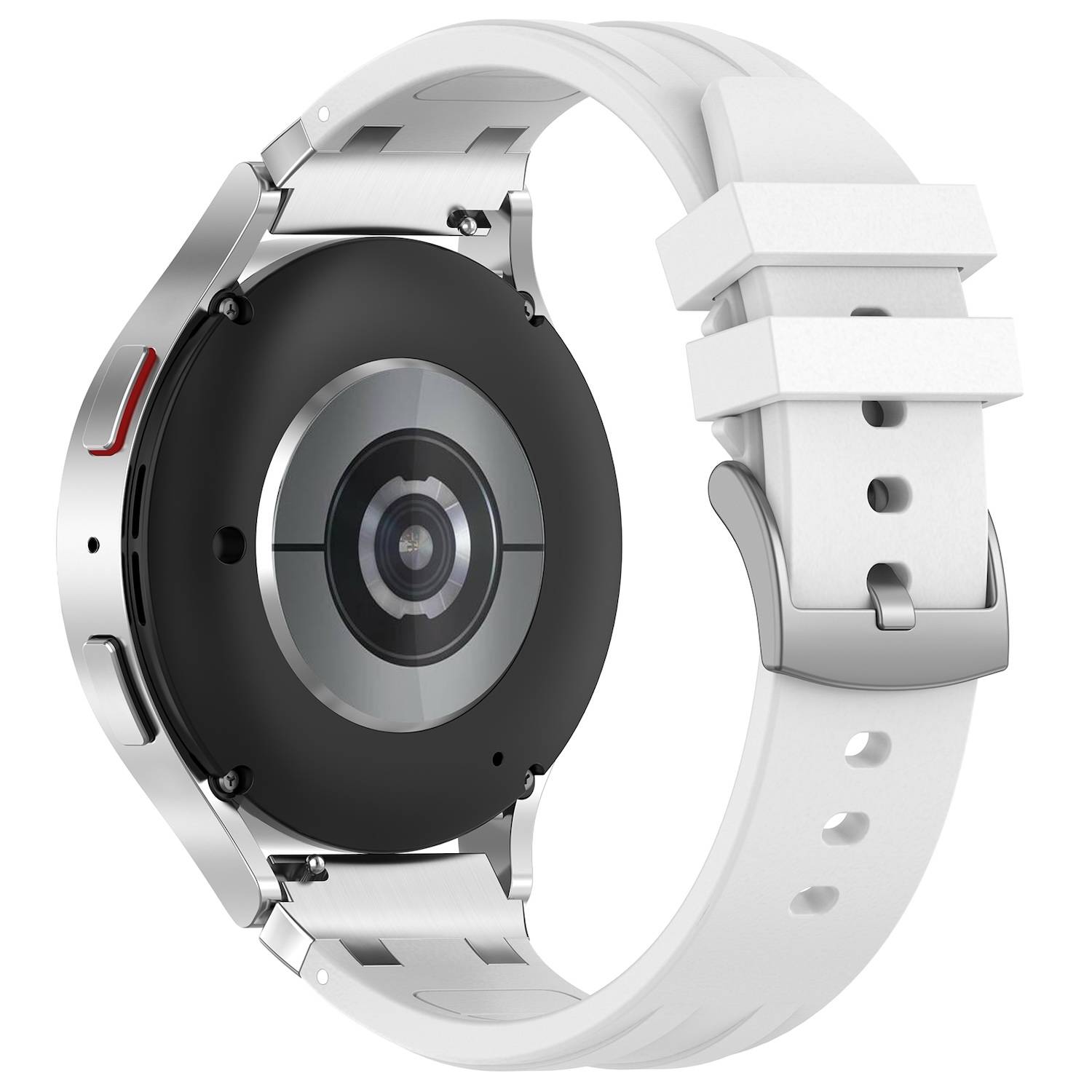 Für Samsung Galaxy Watch FE 40mm Silikon Schnellverschluss silberner Schnalle Ersatz Arm Band Weiß