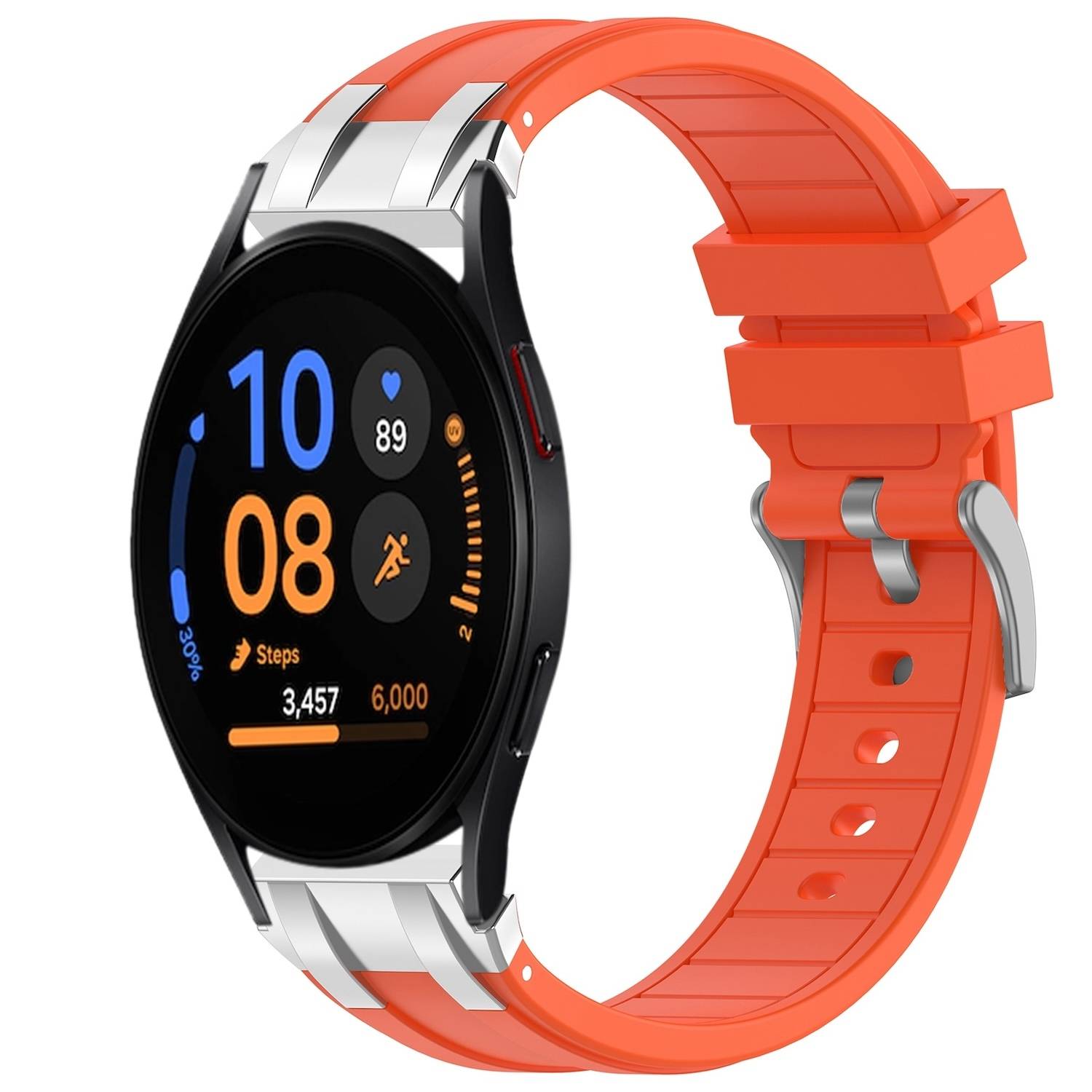 Für Samsung Galaxy Watch FE 40mm Silikon Schnellverschluss silberner Schnalle Ersatz Arm Band Orange