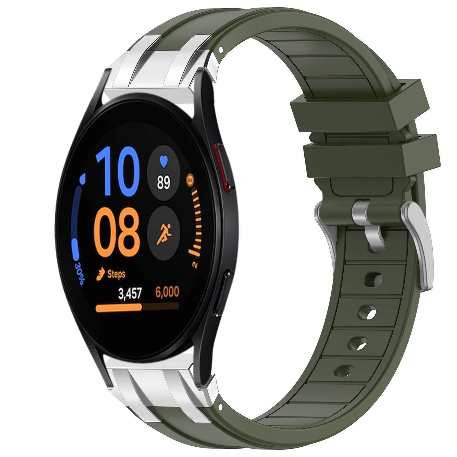 Für Samsung Galaxy Watch FE 40mm Silikon Schnellverschluss silberner Schnalle Ersatz Arm Band Dunkelgrün