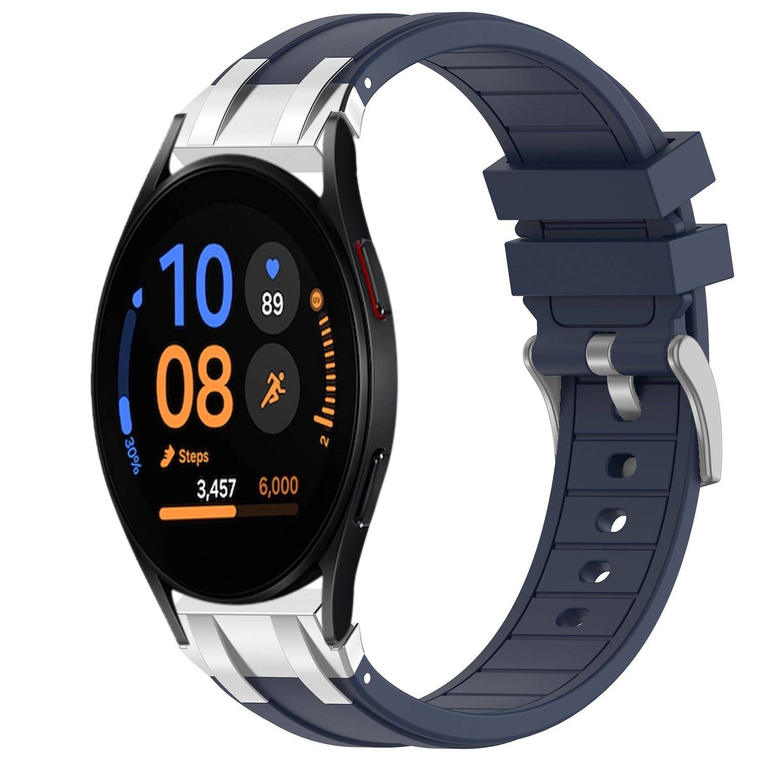 Für Samsung Galaxy Watch FE 40mm Silikon Schnellverschluss silberner Schnalle Ersatz Arm Band Dunkelblau