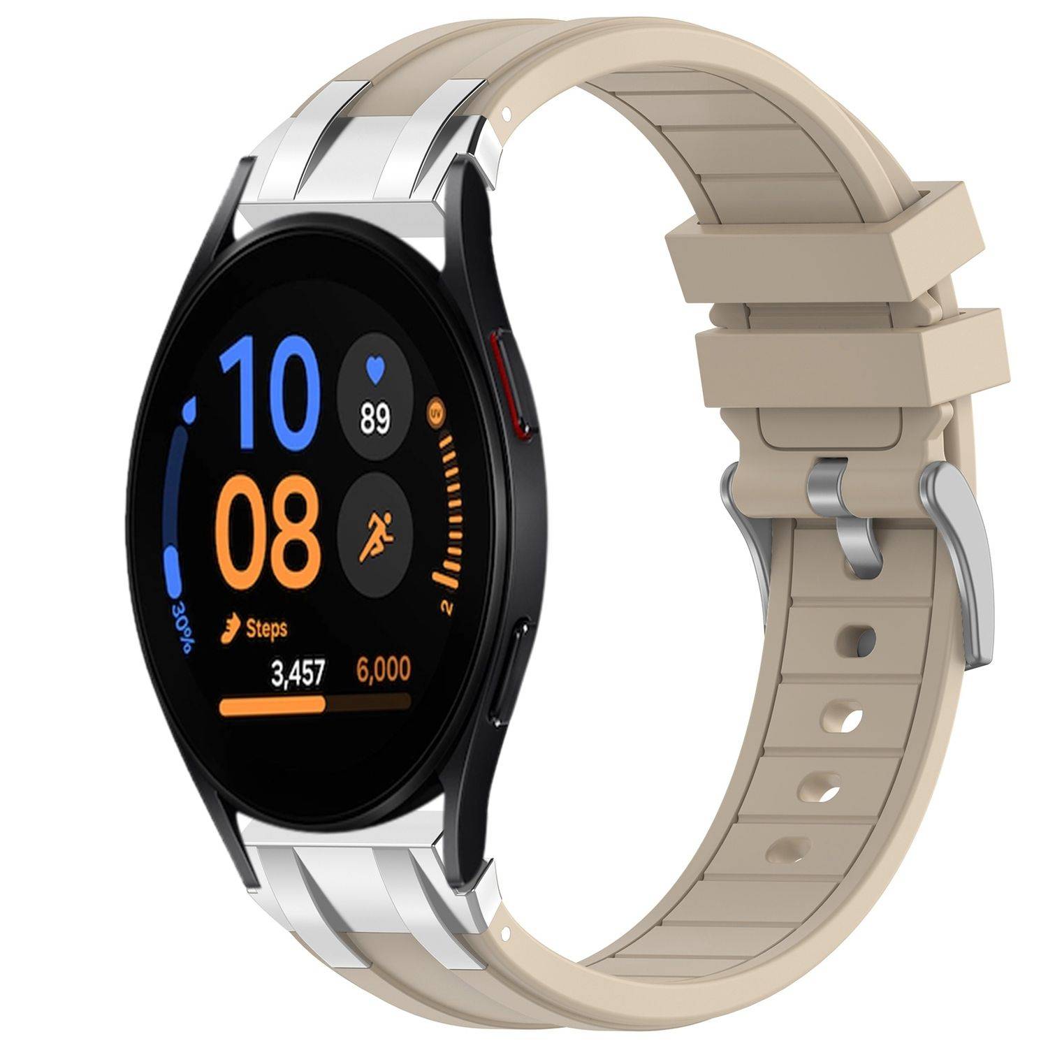 Für Samsung Galaxy Watch FE 40mm Silikon Schnellverschluss silberner Schnalle Ersatz Arm Band Beige