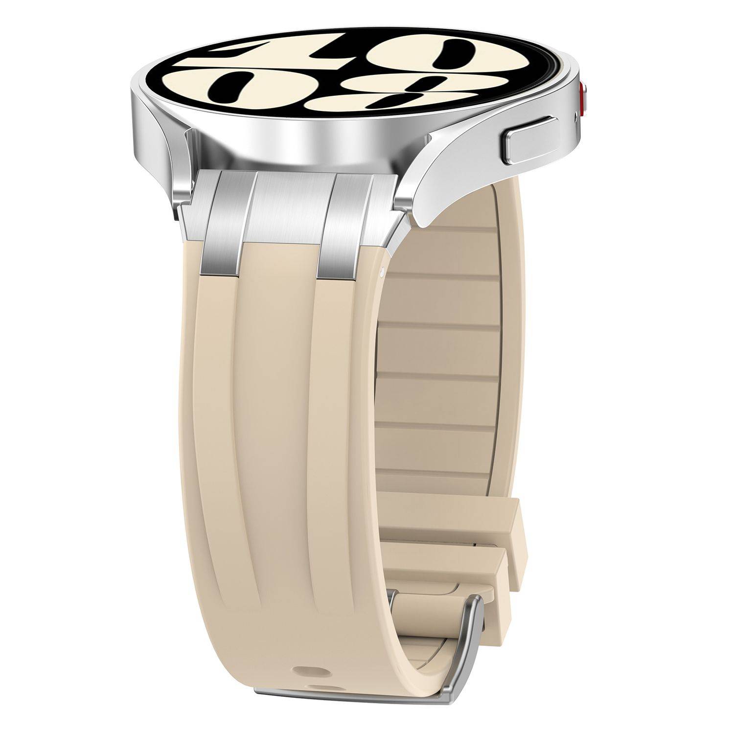 Für Samsung Galaxy Watch FE 40mm Silikon Schnellverschluss silberner Schnalle Ersatz Arm Band Beige